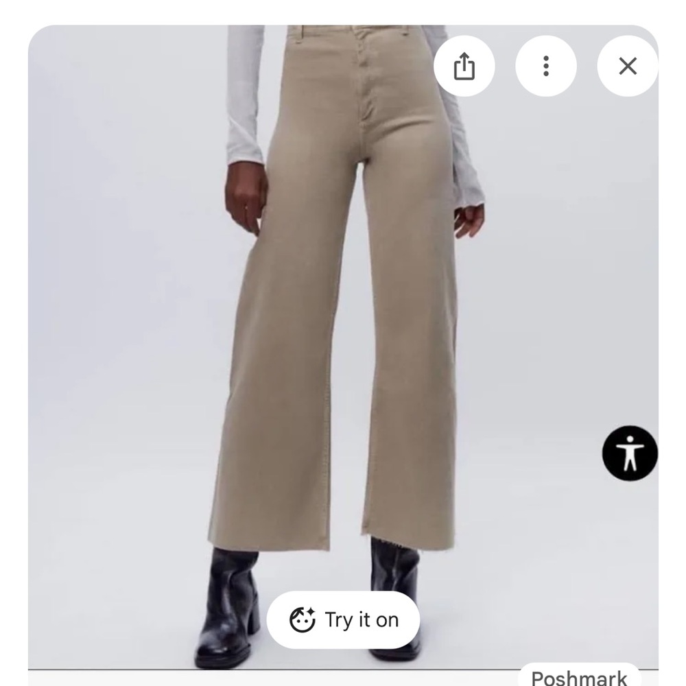 NWT Zara Marine Straight Wide Leg Denim Pants in Khaki Beige Raw Hem size 2 - Picture 12 of 12